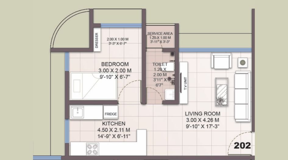 Magnum-Omkar-and-Parinita-Floor-Plan-1 BHK-378 Sqft